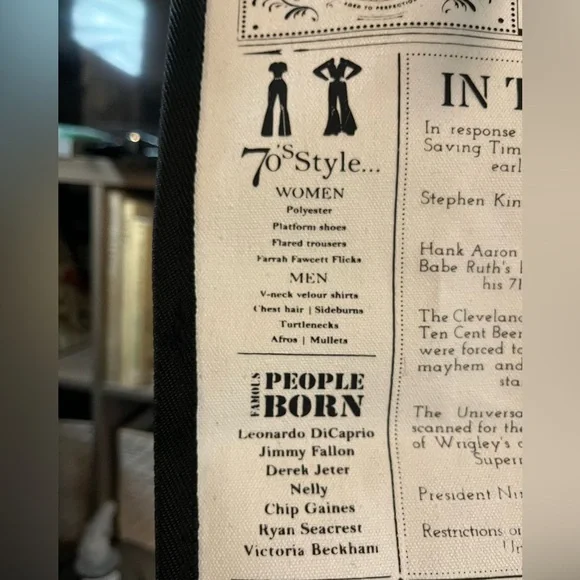 NWT “1974 Vintage, Back in 1974” Large Canvas Tote Bag Black & White Bow Detail - Picture 6 of 13